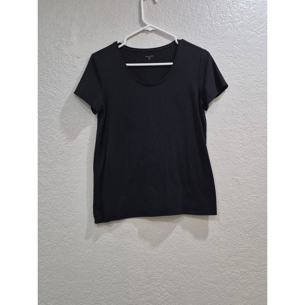 Garnet Hill Organic Pima Cotton Tencel Scoop Neck Tee Black Size M - Picture 2 of 9